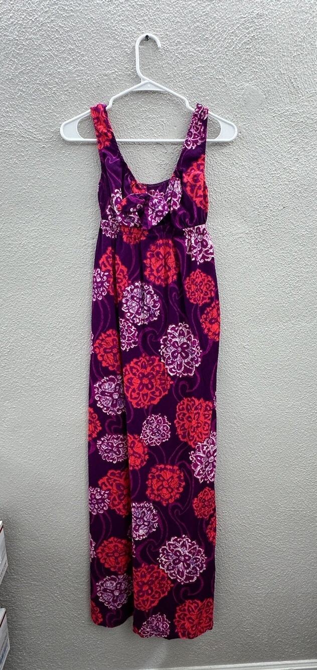 Unbranded Womens Dress Size Uknown Pink Purple Floral Maxi Front Tie Vintage